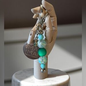 Mama Keychain Beaded Green Tones with Accent Charms - Mother’s Day Gift